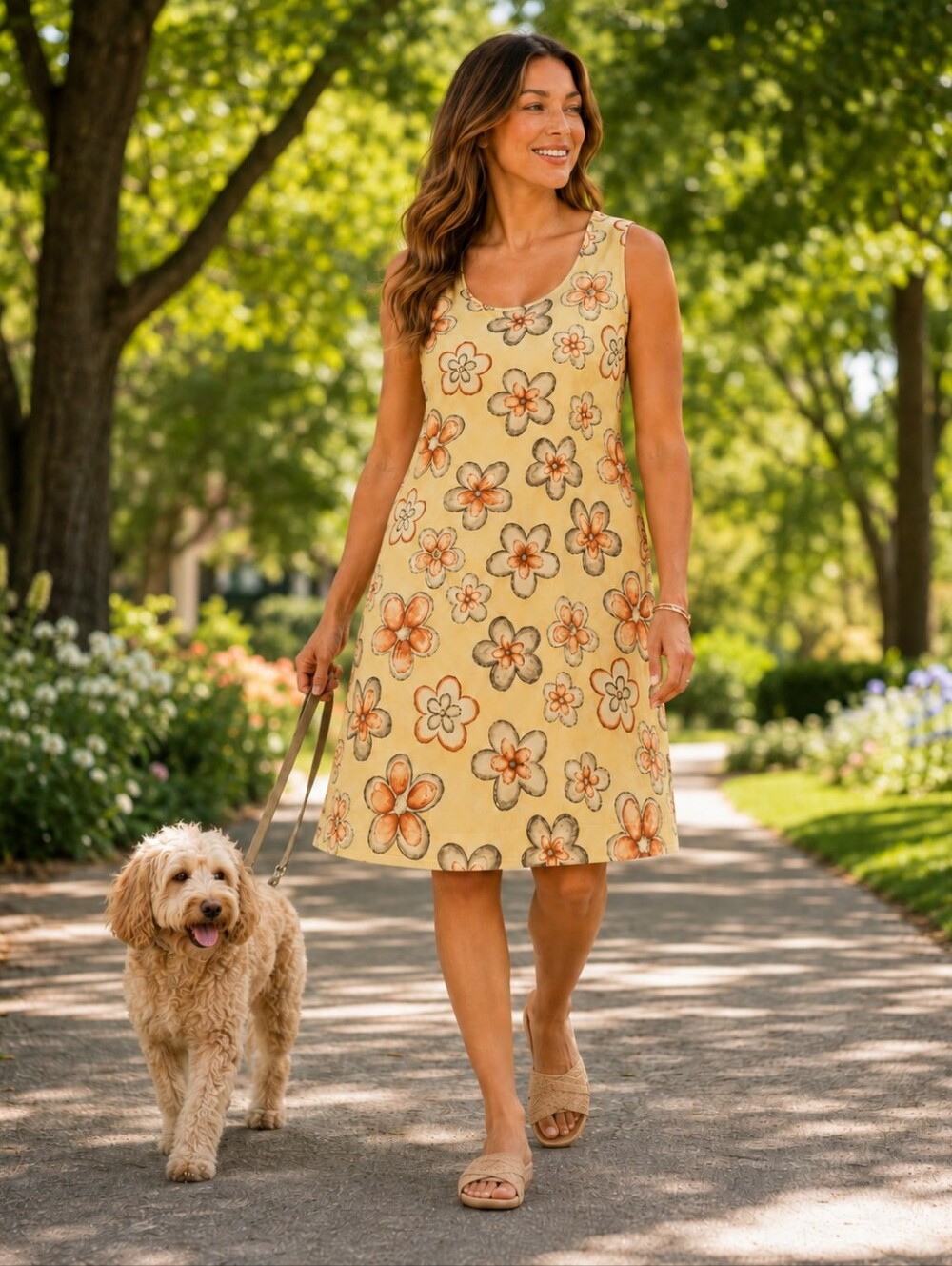 🌻Sleeveless Floral A-Line Dress in Yellow, Orange & Gray | Size 16 🇨🇦